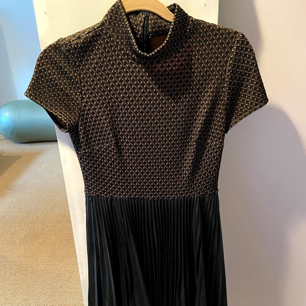 Designer MUSE leather bottom pleated dress